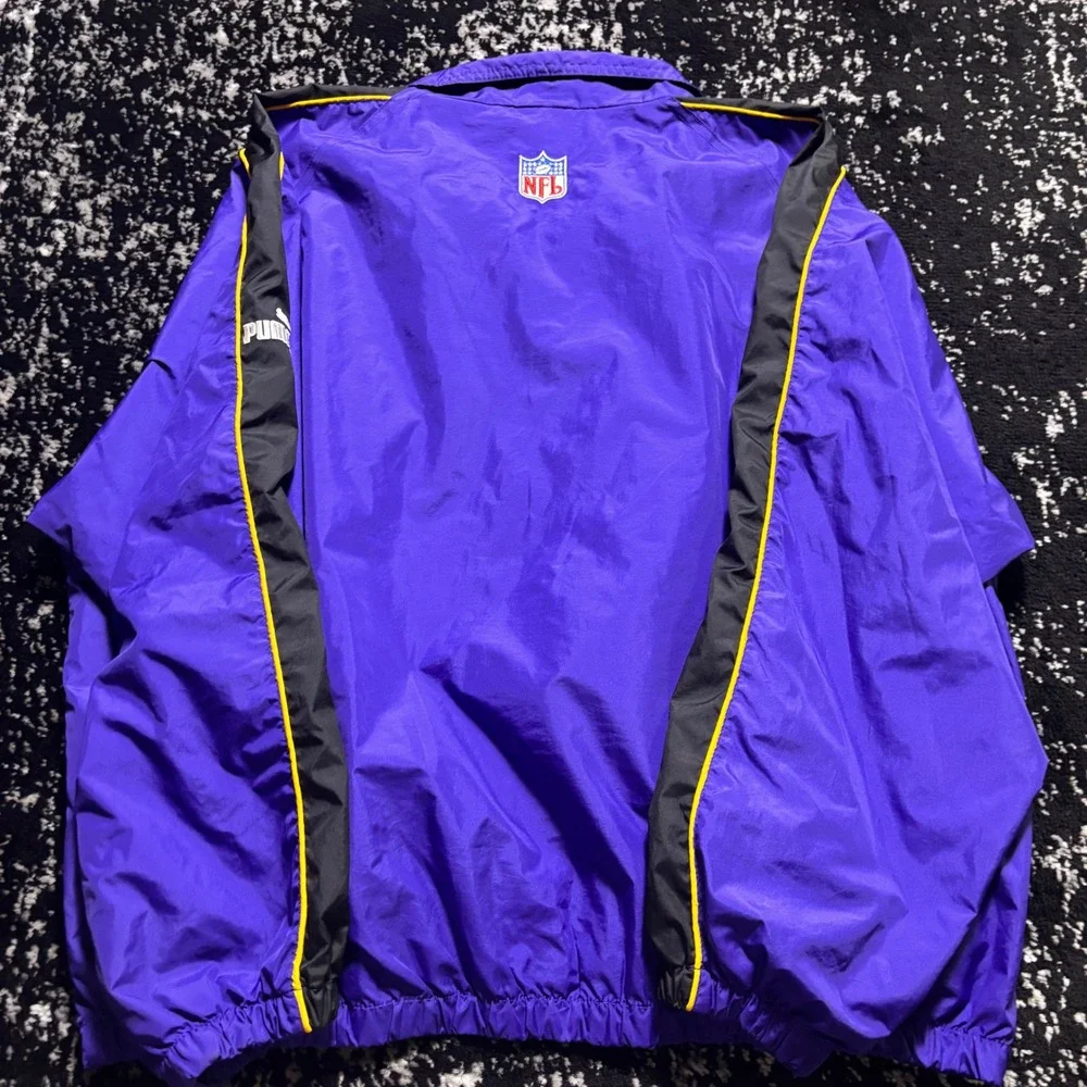 Vintage Puma Minnesota Vikings NFL Windbreaker Jacket Mens 2XL Purple Full Zip